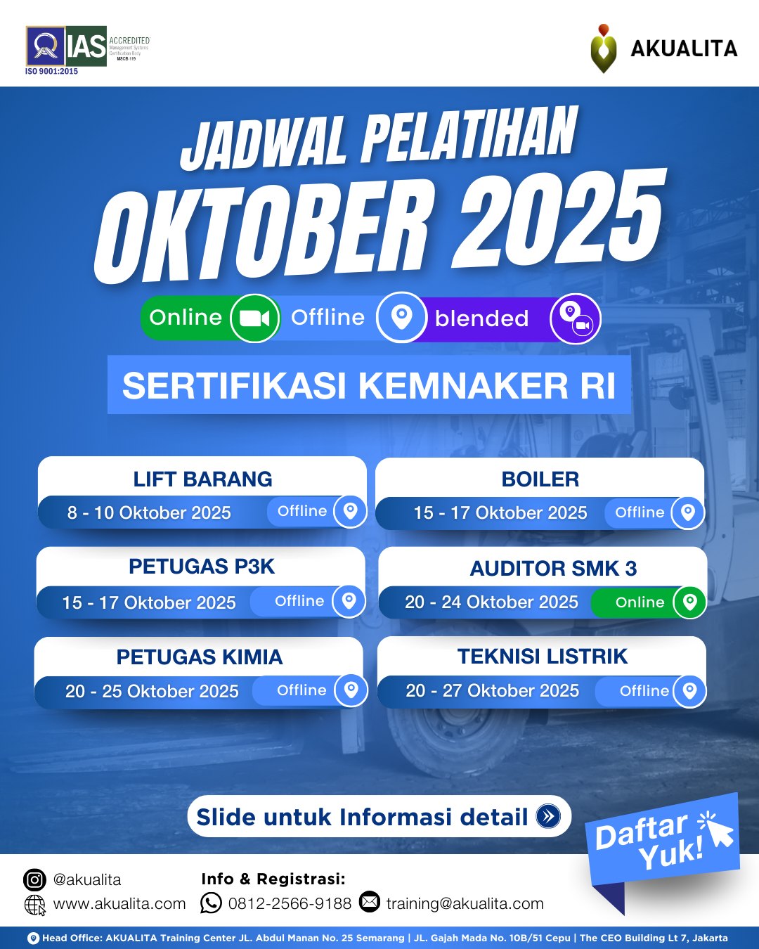 Poster Jadwal Pelatihan Kemnaker RI bulan OKTOBER