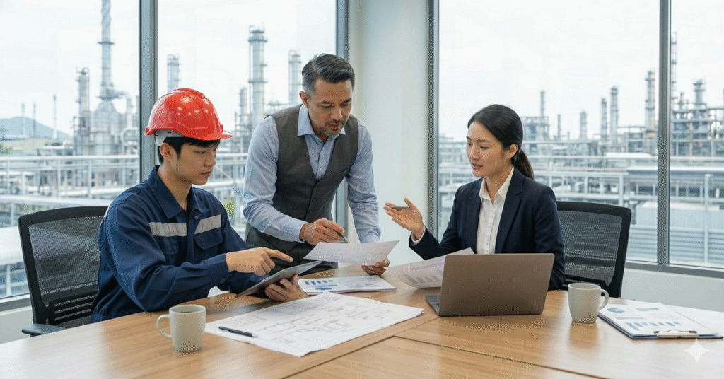 Ilustrasi jenjang karir HSE Officer dari staff hingga manager di perusahaan