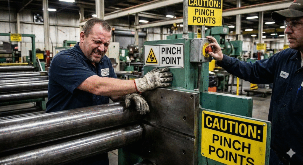 bahaya titik jepit pada mesin industri