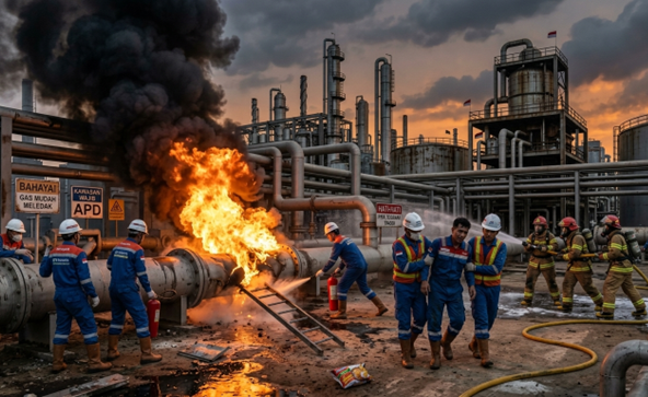 pekerja industri migas mencegah kecelakaan kerja migas di rig pengeboran
